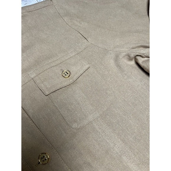 Susan Graver Linen Rayon Button Up Jacket Beige Modern Top w Pockets L - Picture 6 of 9